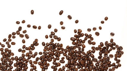 close up coffee beans isolated white background