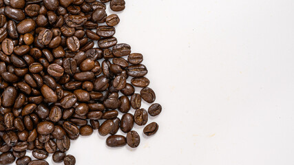 close up coffee beans isolated white background