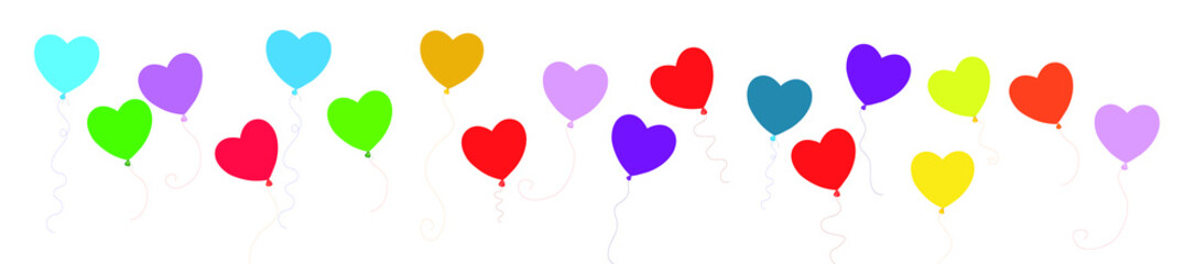 Fototapeta na wymiar Heart-shaped balloons with ribbons 