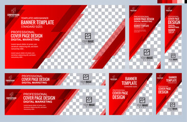 Set of Red and Black Web banners templates, Coverpage Standard sizes with space. Vector illustration