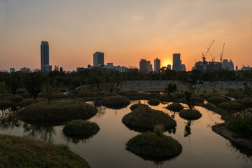 Obraz premium Benjakitti Forest Park, is new landmark and public park in downtown of Bangkok, Thailand