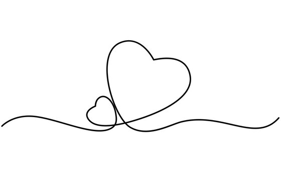 recommend clip art: One Line Abstract Drawing. Two Hearts black Line Drawing on white background.Love valentines day vector illustration.