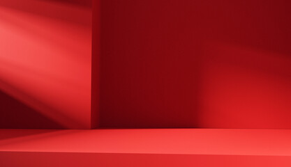 Minimal red background Christmas Valentines and Chinese new year. Room in the 3d. For backdrop, Space for product and text. 3d render.
