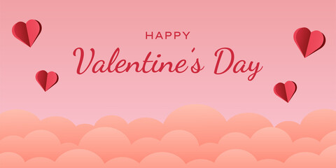 Background for Valentine's Day with an inscription, paper hearts and clouds. Vector illustration. Wallpaper. Flyers, invitations, posters, brochures, banners.