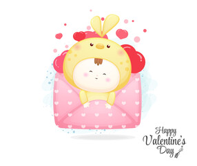 Obraz na płótnie Canvas Cute envelope with baby bird inside. Cute valentine element cartoon character