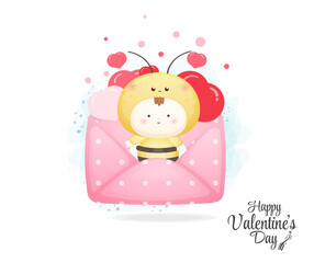 Cute envelope with bee inside. Cute valentine element cartoon character