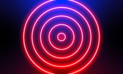Abstract red neon light circles background.