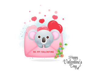 Cute envelope with koala inside. Cute valentine element cartoon character