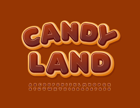 Vector Sweet Logo Candy Land. Choco Donut Font. Delicious Set Of Cake Alphabet Letters And Numbers