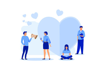 preparation for Valentine's Day, teamwork, big heart, love holiday symbol flat vector illustration 