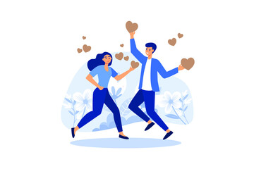 Fototapeta na wymiar holiday Valentine's Day, communication and acquaintance, couple in love and hearts flat vector illustration 