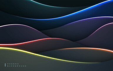 Modern wavy dimension background with colorful neon light