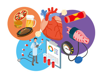 心臓の医療をイメージしたアイソメトリックイラスト