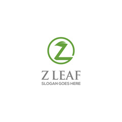 Leaf Z Initial green natural logo design vector, alphabet letter design leaves icon