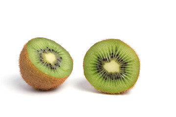 Cut kiwi on a white background, isolate.Delicious and healthy fruits.