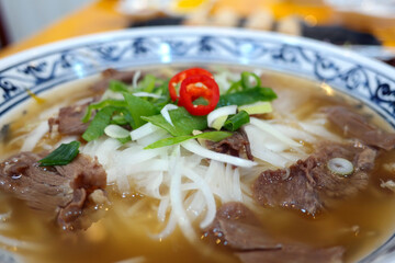 Close-up photo of Vietnamese rice noodles from high angle