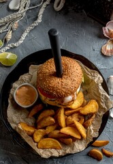 Pan-Asian-style burger with beef and shrimp.