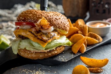 Pan-Asian-style burger with beef and shrimp.