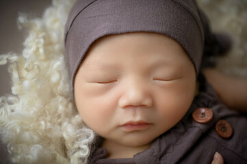 Little cute newborn baby girl boy posing smiles