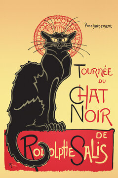 Digitally restored high resolution classic Souvenir with Le Chat Noir or cabaret The Black cat in Paris, Vintage 1896 Poster