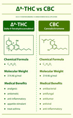 ∆9-THC vs CBC, Delta 9 Tetrahydrocannabinol vs Cannabichromene vertical infographic