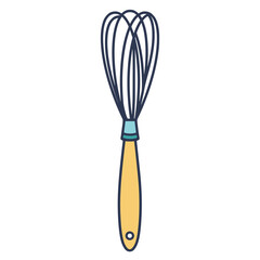 Kitchen whisk vector icon. Hand drawn color illustration isolated on white background. A culinary tool for beating eggs, making sauces, desserts, baking. Flat cartoon clipart for decoration, design