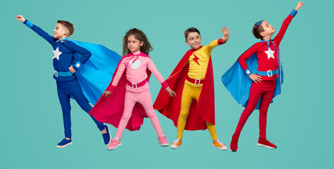 Kids with superpowers in studio