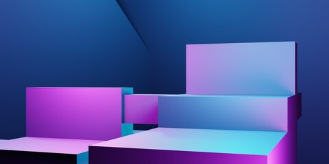 3d rendering of purple and blue abstract geometric background. Scene for advertising, technology, showcase, banner, cosmetic, fashion, business, metaverse. Sci-Fi Illustration. Product display