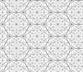 Fototapeta premium Seamless vector thin line abstract pattern. Black and white geometrical hexagons background for fabric, textile, design, cover, wrapping. 