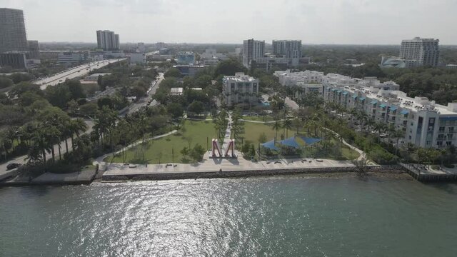 Aerial retreats from Albert Pallot Park near Tuttle Causeway in Miami