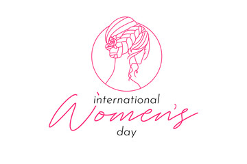 International Women's day in line art design, Elegant greeting card for happy womens day vector logo