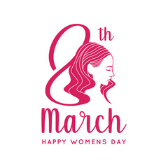 8 march happy women's day greeting card with beauty woman head from side view vector illustration