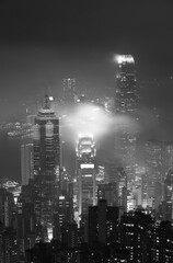 Misty night view of Victoria harbor in Hong Kong city - 480860741