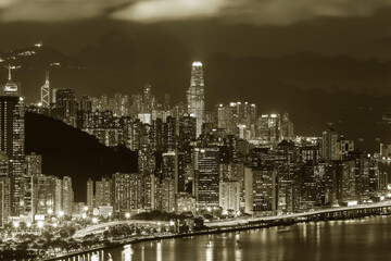 Naklejka na ściany i meble Night scenery of Victoria Harbor of Hong Kong city