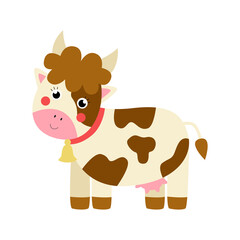 Vector illustration of cute cow isolated on white background.