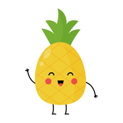 Vector illustration of cute pineapple isolated on white background.
