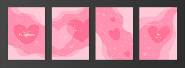Set of greeting cards for valentine's day with soft pink tones. Vector format.