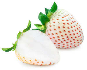 Fresh White strawberries in packaging isolated on white background, Pine berry or Hula strawberry...