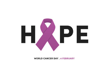 World Cancer Day, 4 february. Violet ribbon awereness symbol, background poster or banner