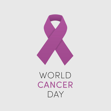 World Cancer Day, 4 february. Cancer violet ribbon awereness symbol. Square image for social media