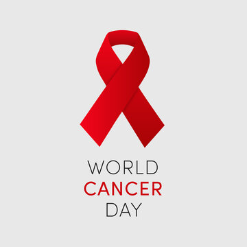 World Cancer Day, 4 february. Cancer red ribbon awereness symbol. Square image for social media