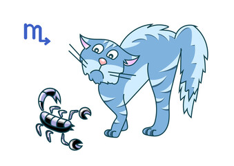 Scorpio zodiac sign in the form of cute cat isolated on white background. Vector illustration