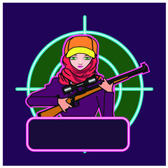 Lady hijab esport logo, sniper girl with gun - Vector