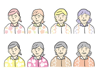 手描き沖縄のかりゆしウェアを着た女性　イラスト素材