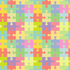 Seamless (you see 4 tiles) jigsaw puzzle pattern (or print, background, wallpaper, swatch) of pastel colors
