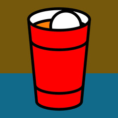 Beer pong illustration of a ping pong ball, party cup