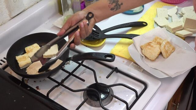 Cheese fried on a pan