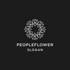 People flower logo line art icon in black backround