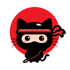 cute black cat ninja character © Wantrisna Vektor