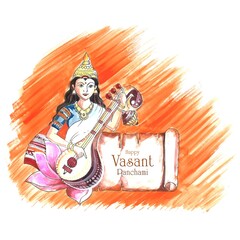 Vasant Panchami on Indian God Saraswati Maa religious card design